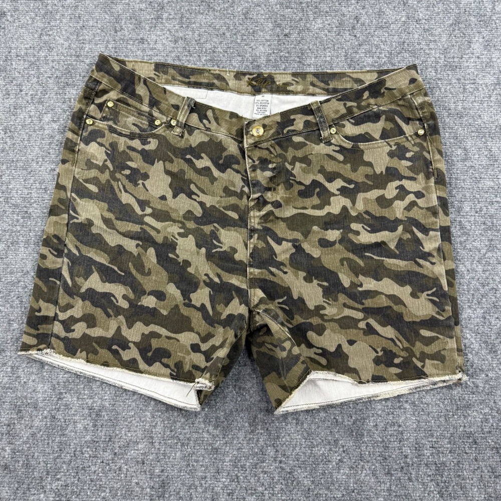 Klip Jeans Women Plus Size 18 Camo Cut Off Denim Shorts Green Camouflage Stretch